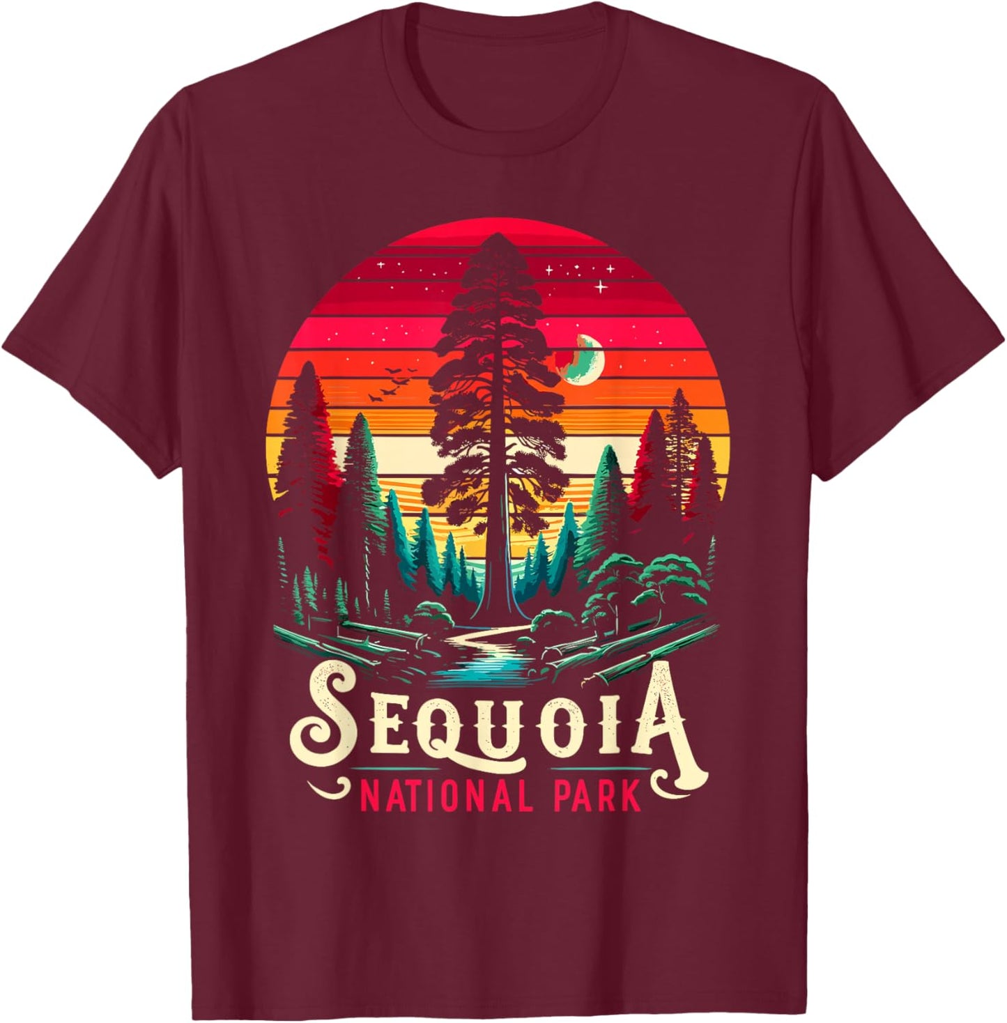 Sequoia National Park Sunset Retro T Vintage Apparel T-Shirt - T-Shirt | Maroon