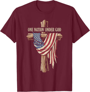 One Nation Under God Christian Jesus American 4th of July T-Shirt - T-Shirt | Maroon