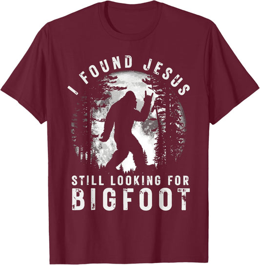 Retro I Found Jesus Still Looking Bigfoot Moon T-Shirt - T-Shirt | Maroon