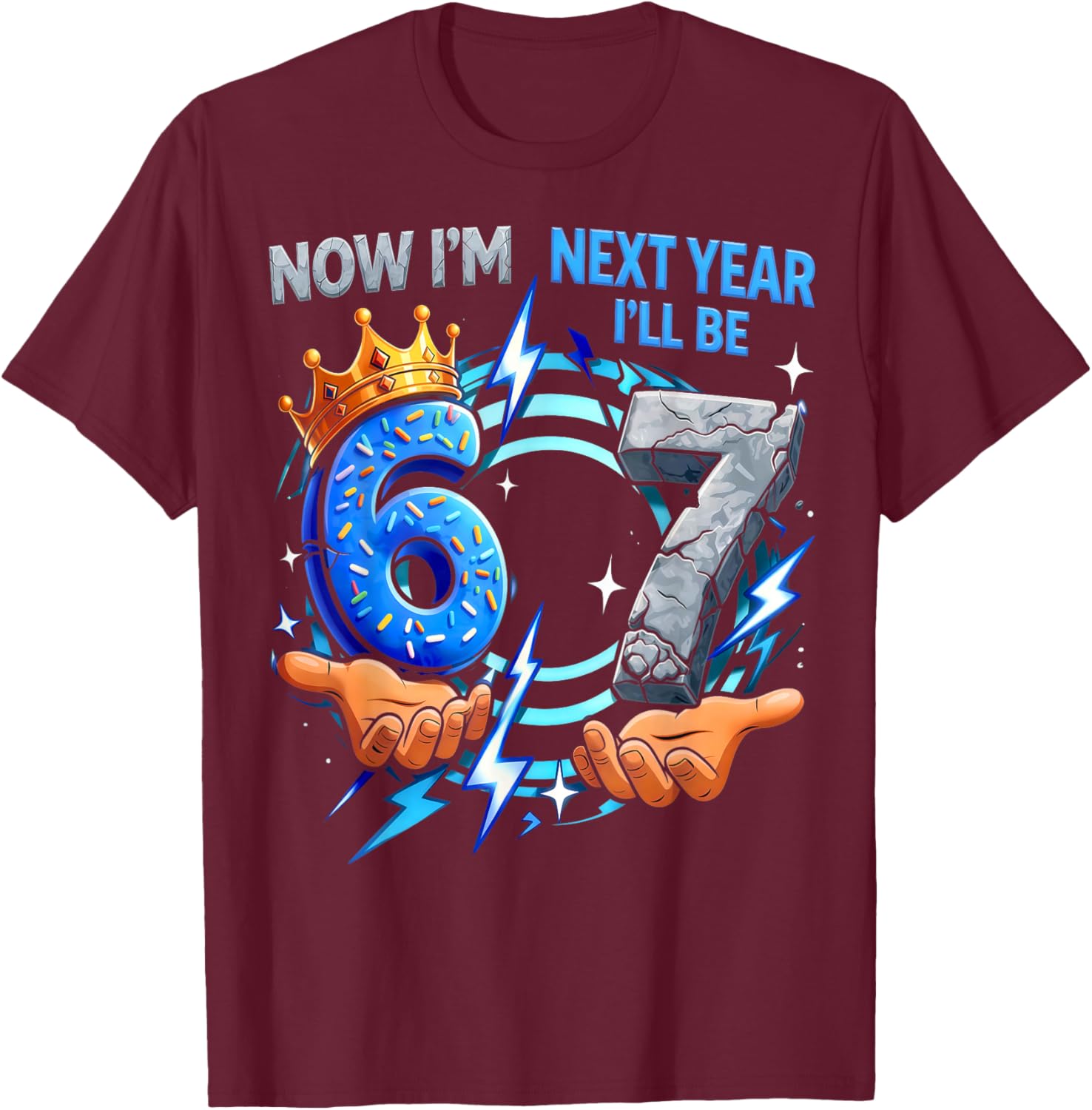 Now I'm 6 Next Year I'll be 7 Meme 67 6th Birthday Gifts Kid T-Shirt - T-Shirt | Maroon
