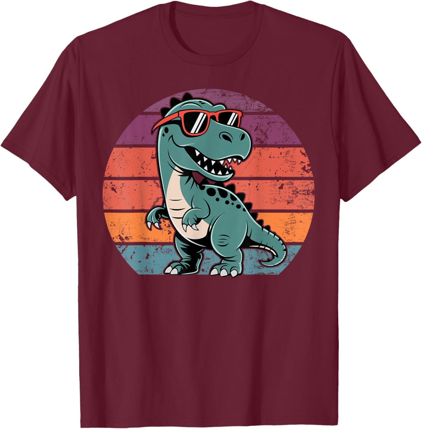 Retro Trex Dinosaur Dino Wearing Sunglasses Funny Graphic T-Shirt - T-Shirt | Maroon
