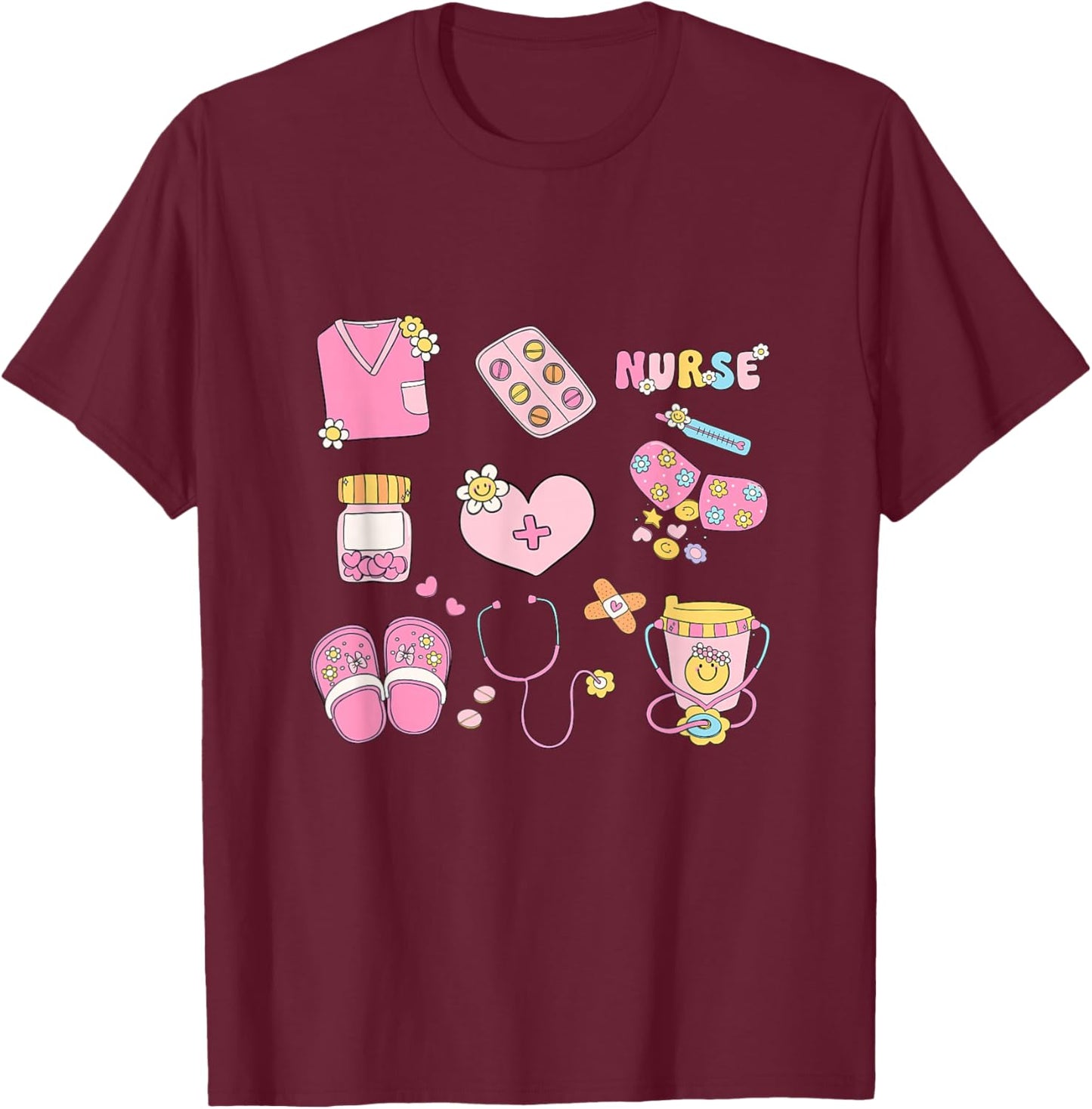 Nursing Profession Doodles Co. Nurse Doodles Women Cute Nurse Life Graphics T-Shirt - T-Shirt | Maroon