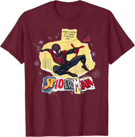 Marvel Miles Morales When I Grow Up Torn Paper Collage T-Shirt - T-Shirt | Maroon