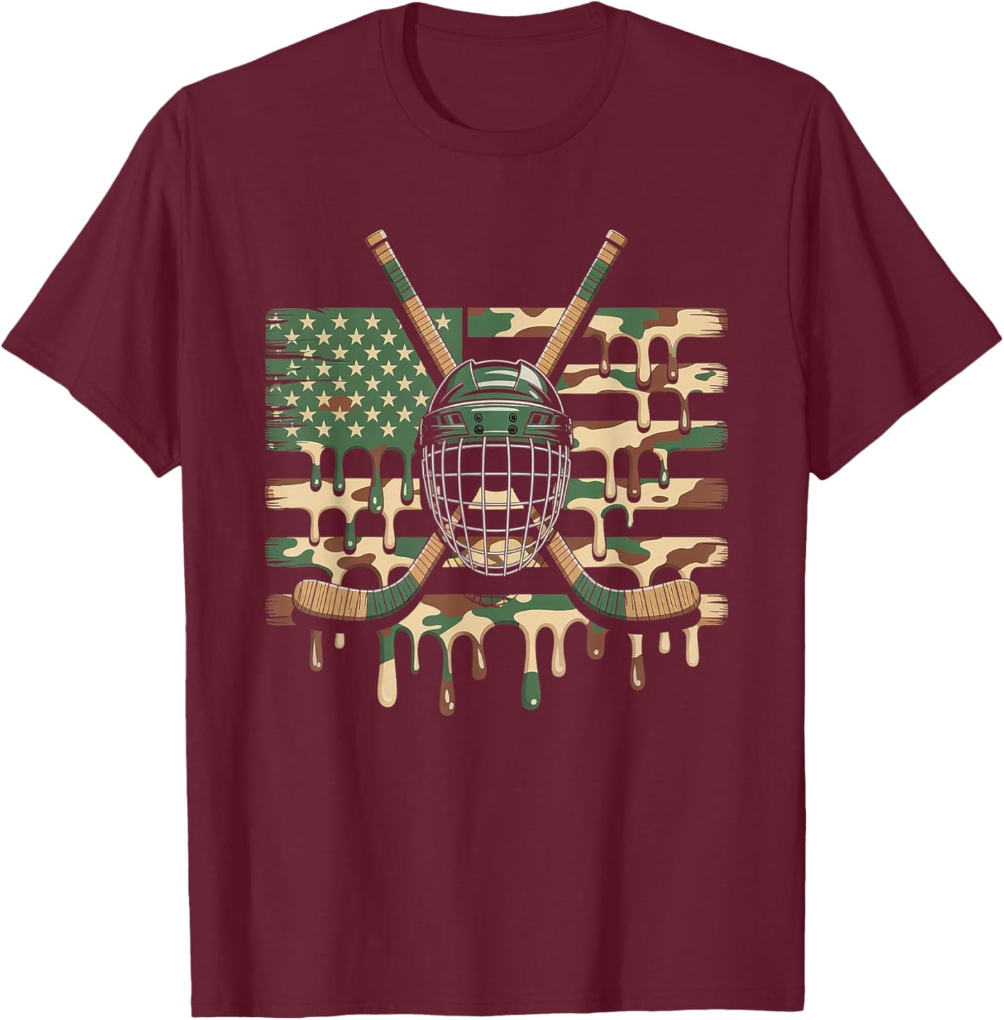 Hockey Ice Cream Drip Camo USA Flag T-Shirt - T-Shirt | Maroon