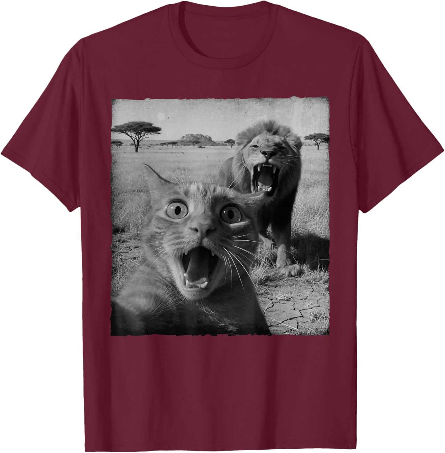 Cat & Lion Selfie Meme Cat Lover Cat Person Cat Owner Funny T-Shirt - T-Shirt | Maroon