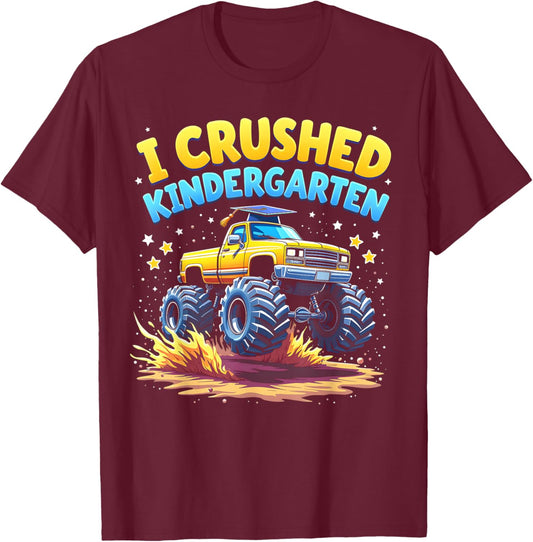 I Crushed Kindergarten Monster Truck Graduation Boys Kids T-Shirt - T-Shirt | Maroon
