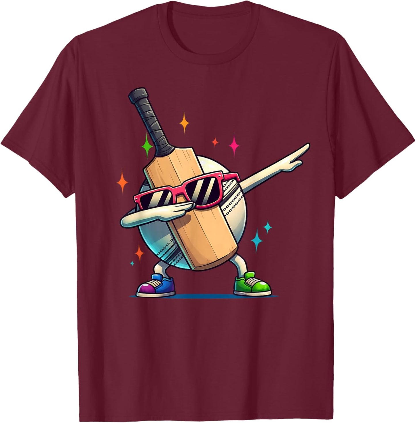 Cricket Ball Dabbing Graphic Cricket Player Kids Boys Men T-Shirt - T-Shirt | Maroon