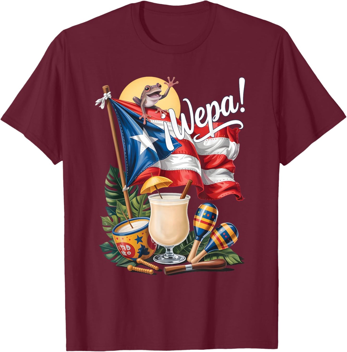 Boricua Christmas Coquito Wepa Puerto Rican Vibes Design T-Shirt - T-Shirt | Maroon