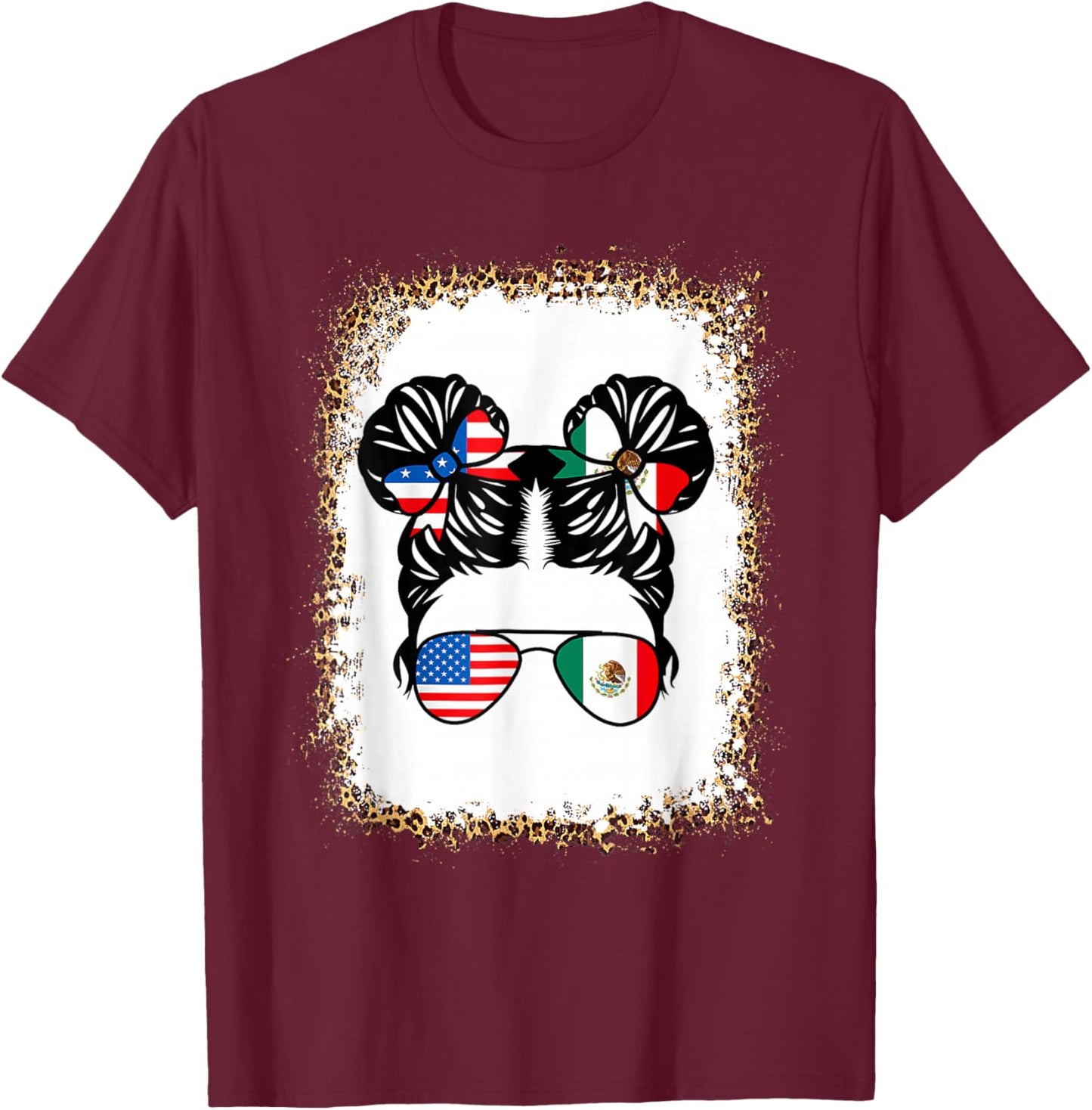Half An Half Mexican Girl USA Mexico Flag Patriot T-Shirt - T-Shirt | Maroon