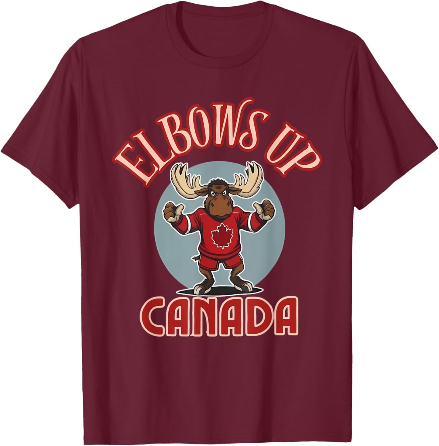 Elbows Up Canada Defiant Moose Canada Hockey Jersey T-Shirt - T-Shirt | Maroon