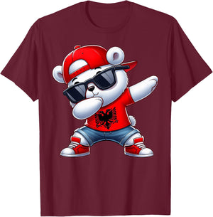 Albanian Bear Albania Dabbing Dab Boys Kids 2025 T-Shirt - T-Shirt | Maroon