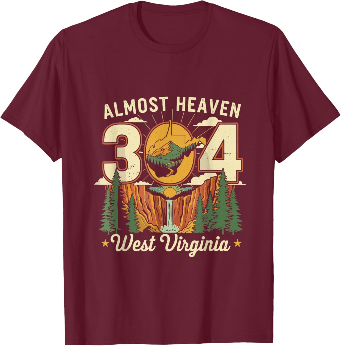 Almost Heaven 304 West Virginia Map Pride Gift T-Shirt - T-Shirt | Maroon