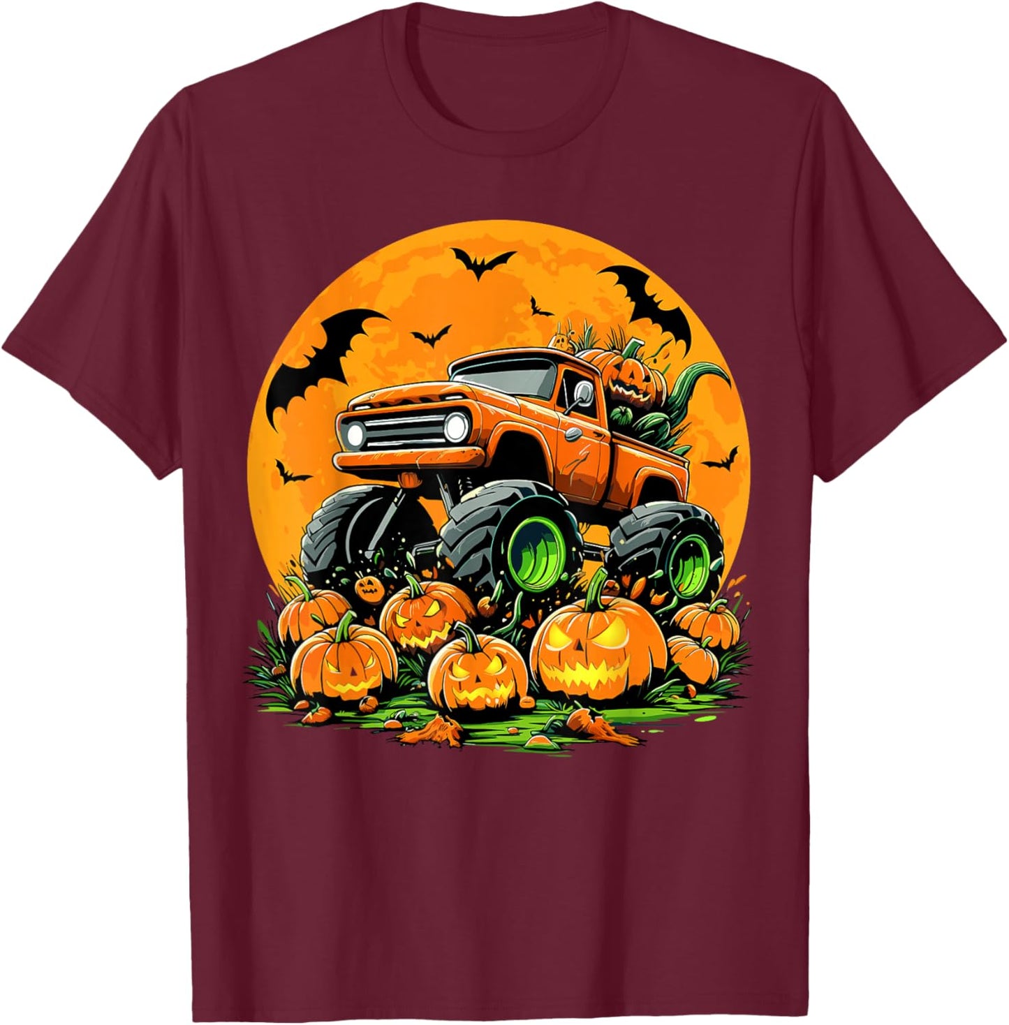 Kids Monster Truck Halloween Pumpkin Smasher Halloween Truck T-Shirt - T-Shirt | Maroon