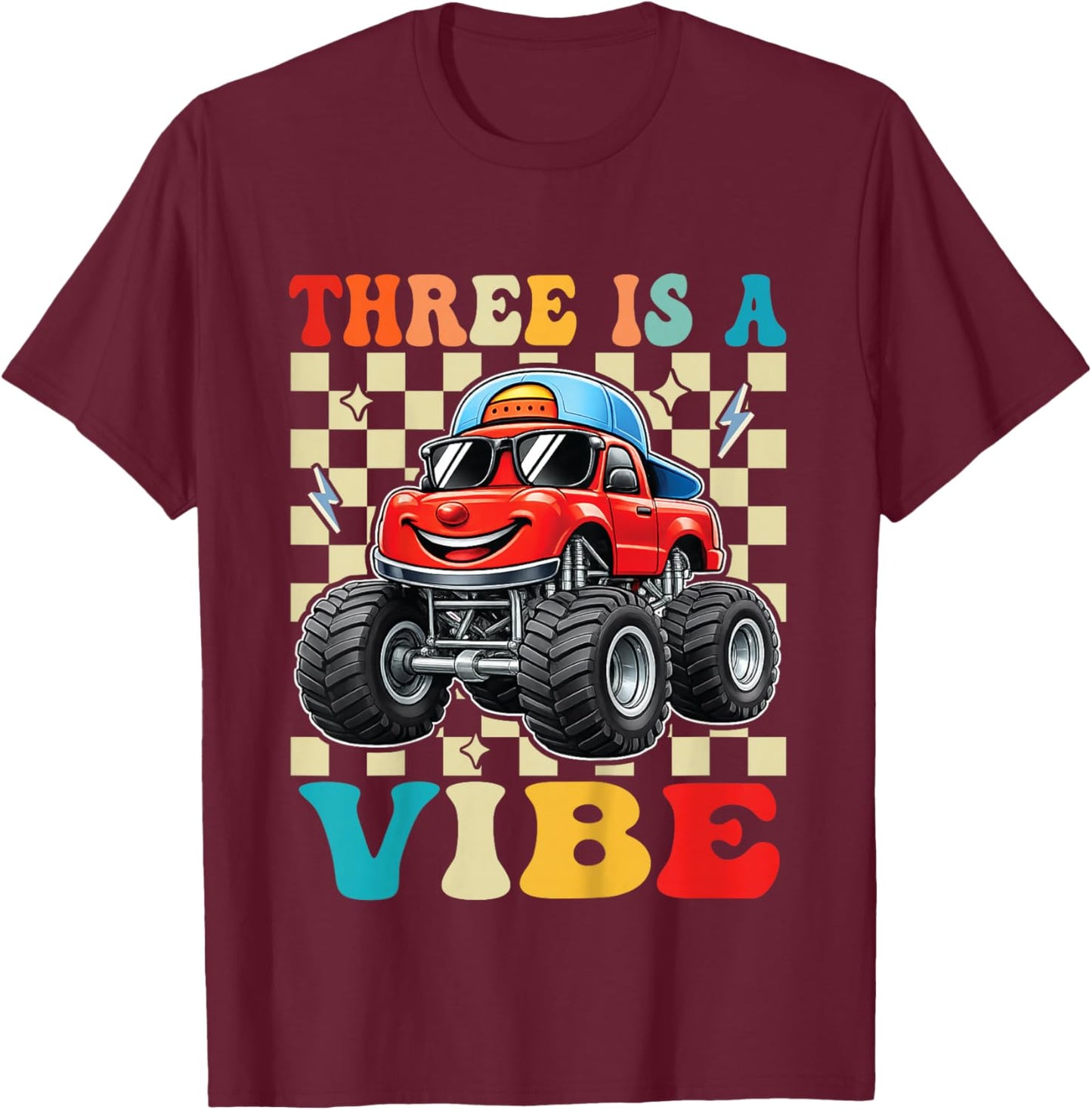 3rd Birthday Monster Truck 3 Year Old Boys 3rd Party Boys T-Shirt - T-Shirt | Maroon