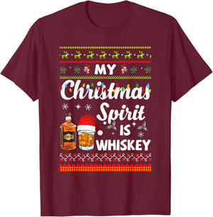 My Christmas Spirit Is Whiskey Funny Xmas Drinking T-Shirt - T-Shirt | Maroon