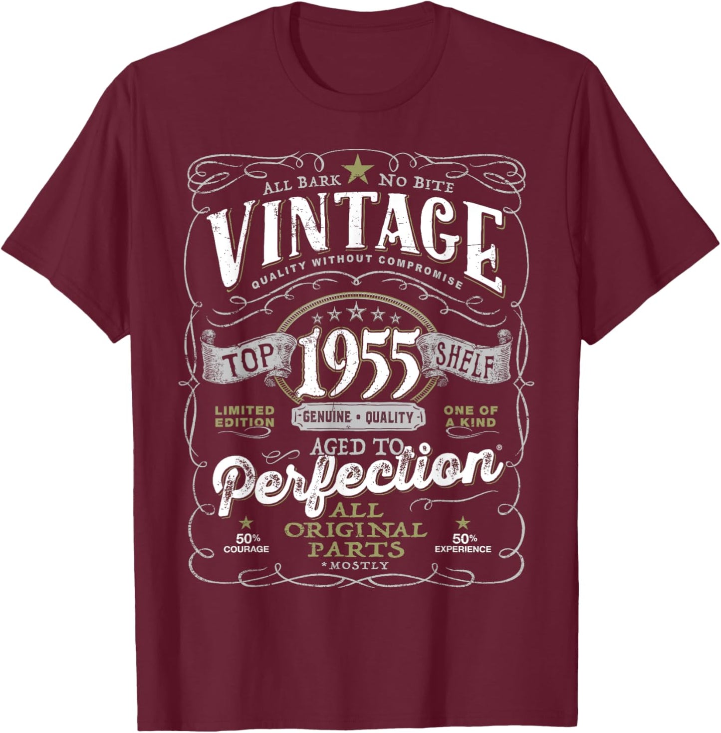 70th Birthday Vintage 1955 Original Parts Mostly T-Shirt - T-Shirt | Maroon