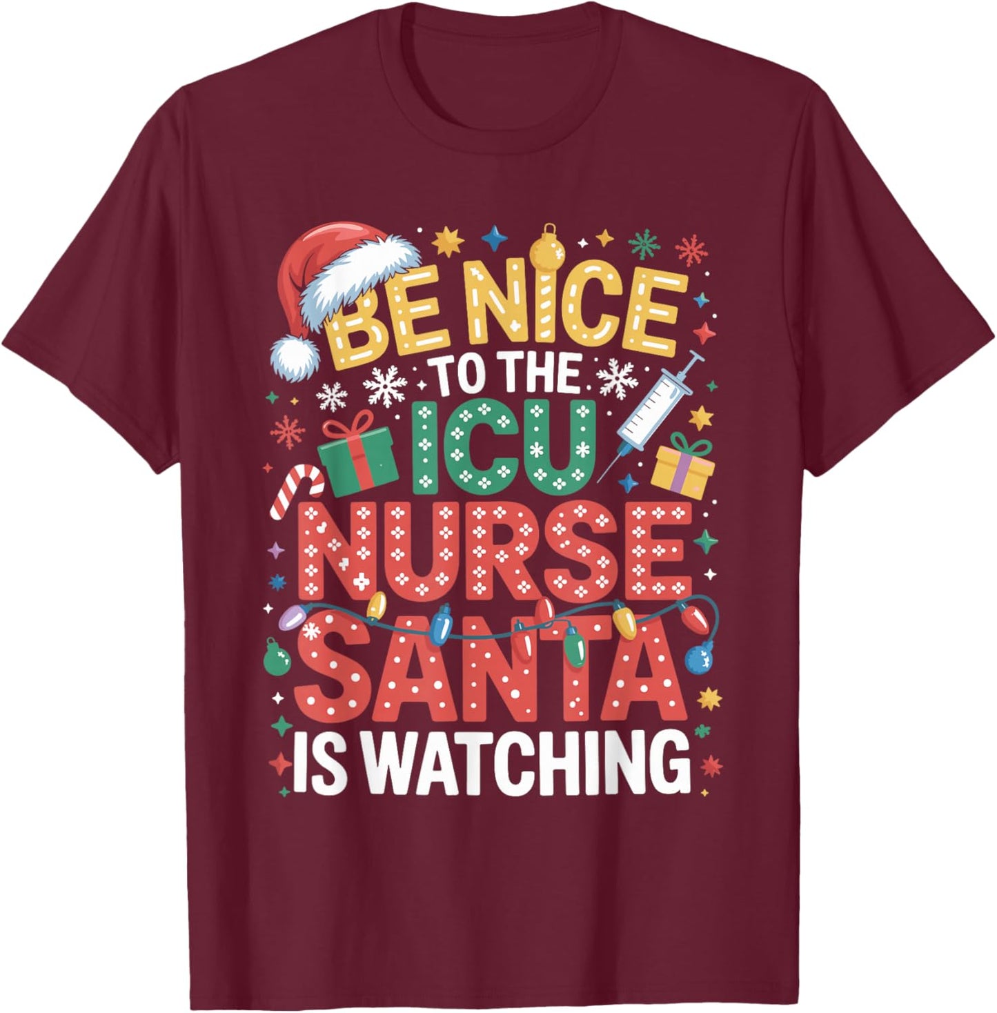 ICU Nurse Christmas Critical Care Nurse Xmas T-Shirt - T-Shirt | Maroon