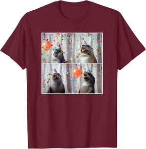 Seal In Party Hat Ocean Seal Lover Funny Seal Birthday T-Shirt - T-Shirt | Maroon