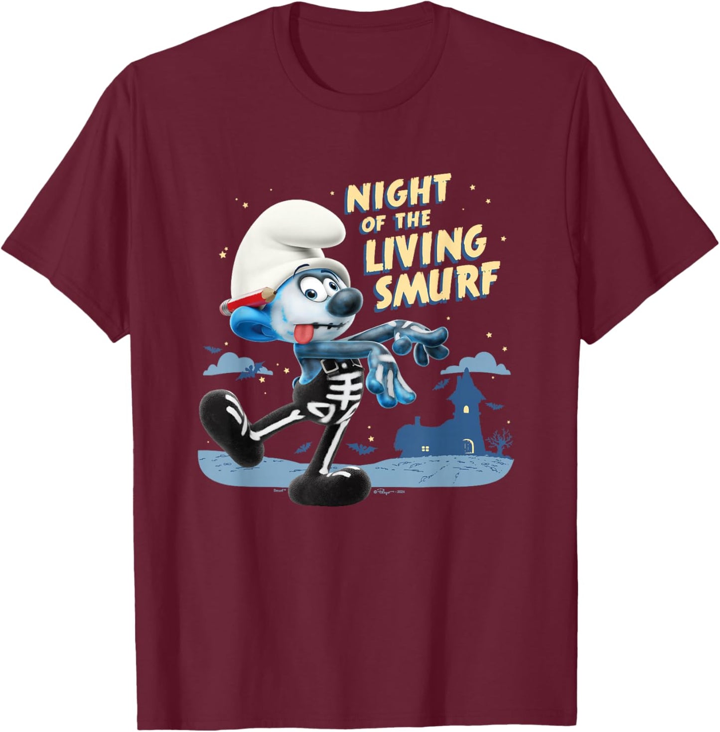 The Smurfs Halloween Night Of The Living Smurf Zombie Logo T-Shirt - T-Shirt | Maroon