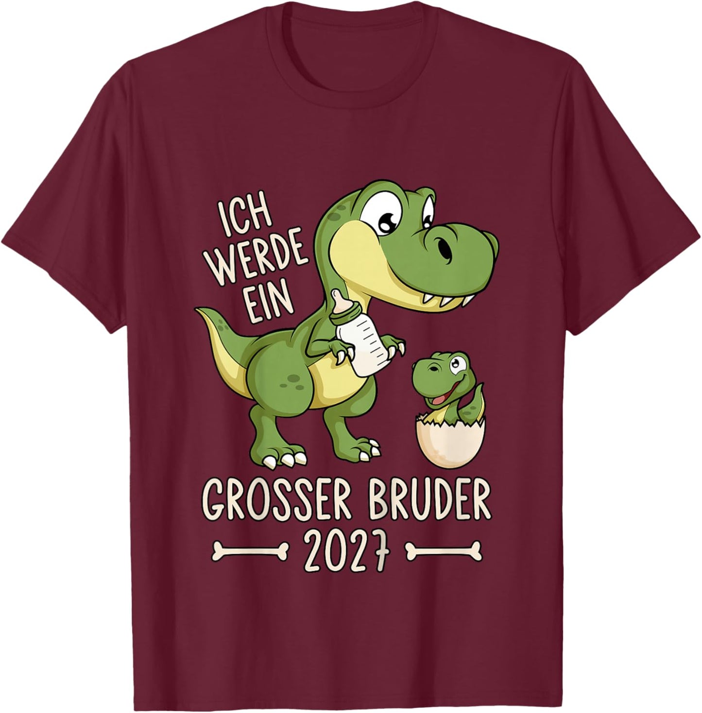 Kinder Geschwister Baby Dino Ich werde EIN großer Bruder 2027 T-Shirt - T-Shirt | Maroon