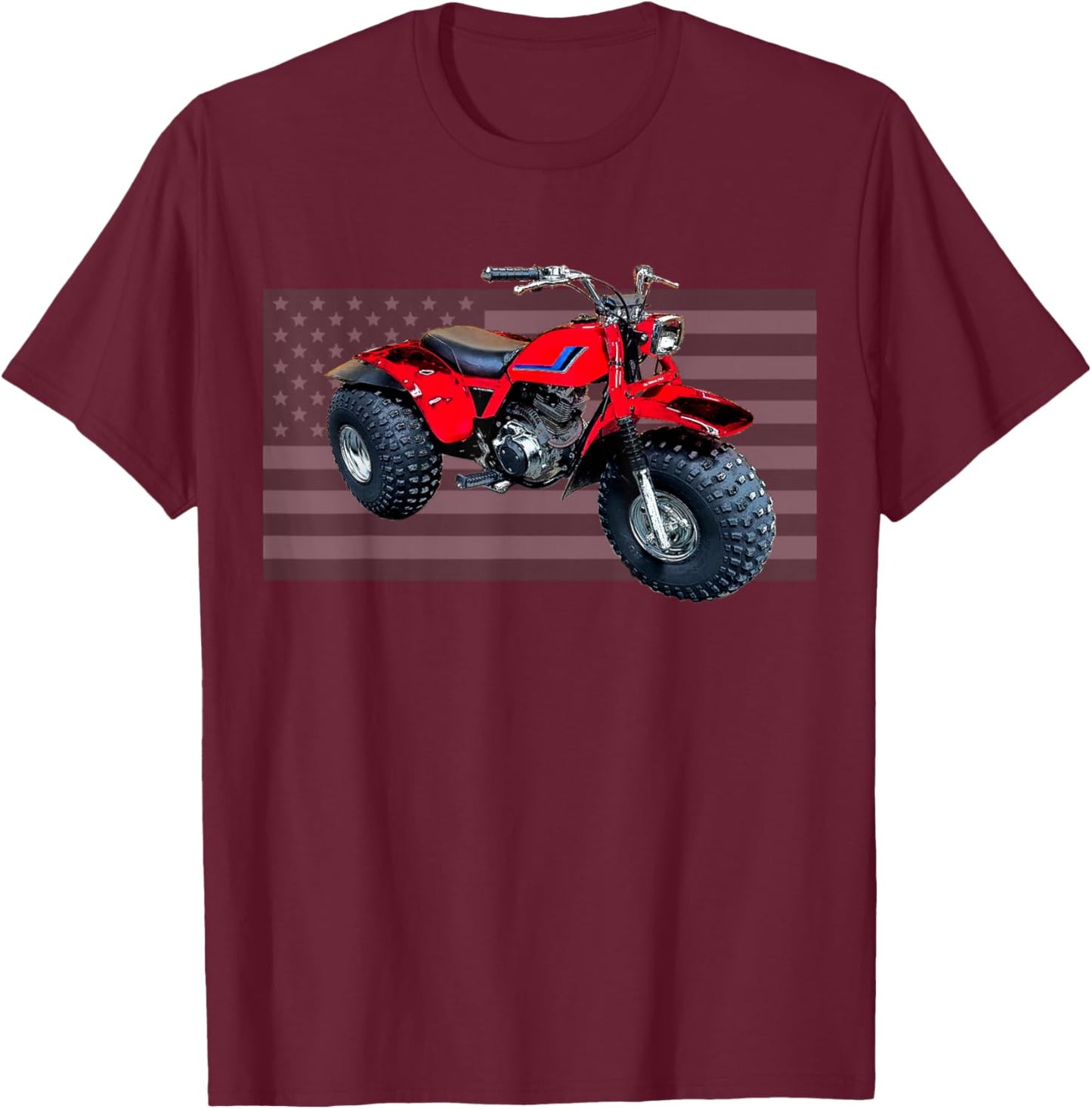 Vintage American Flag 3 Wheeler ATV, ATC T-Shirt - T-Shirt | Maroon