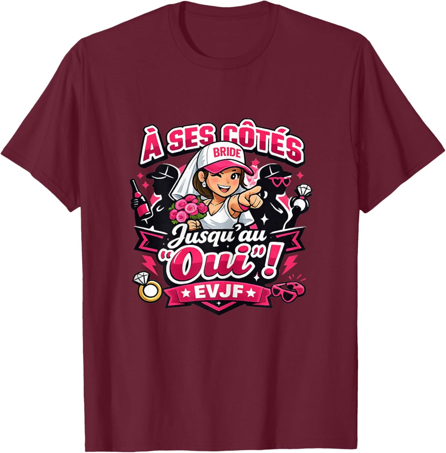 EVJF Women's Bride to Be Wedding Funny Humor By Her Side T-Shirt - T-Shirt | Maroon