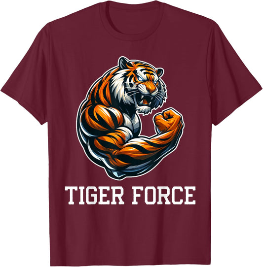 Tiger Force Wild Animal Lover Wildlife Nature Graphic T-Shirt - T-Shirt | Maroon
