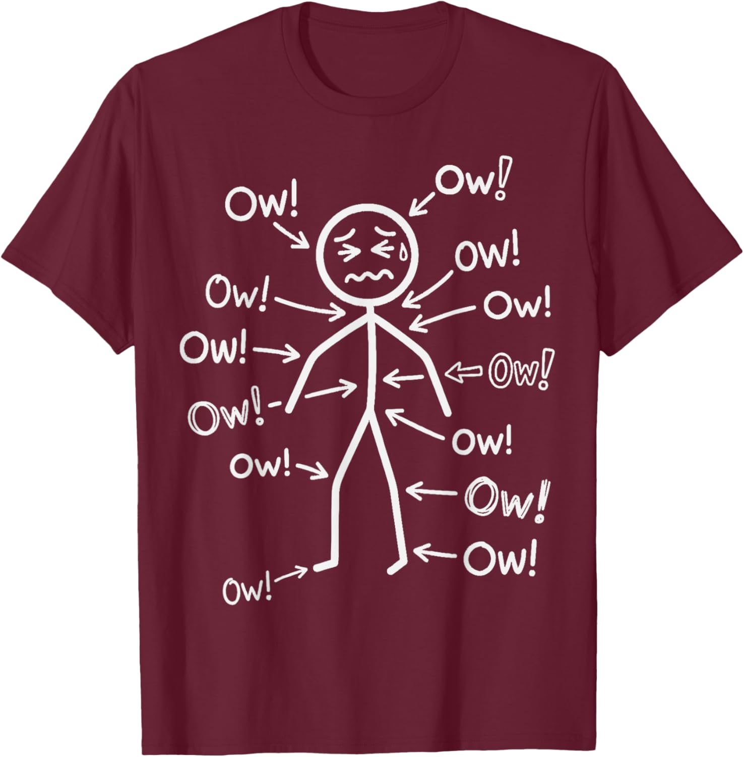 Funny Ow Stick Figure Body Pain Humor Graphic Women T-Shirt - T-Shirt | Maroon