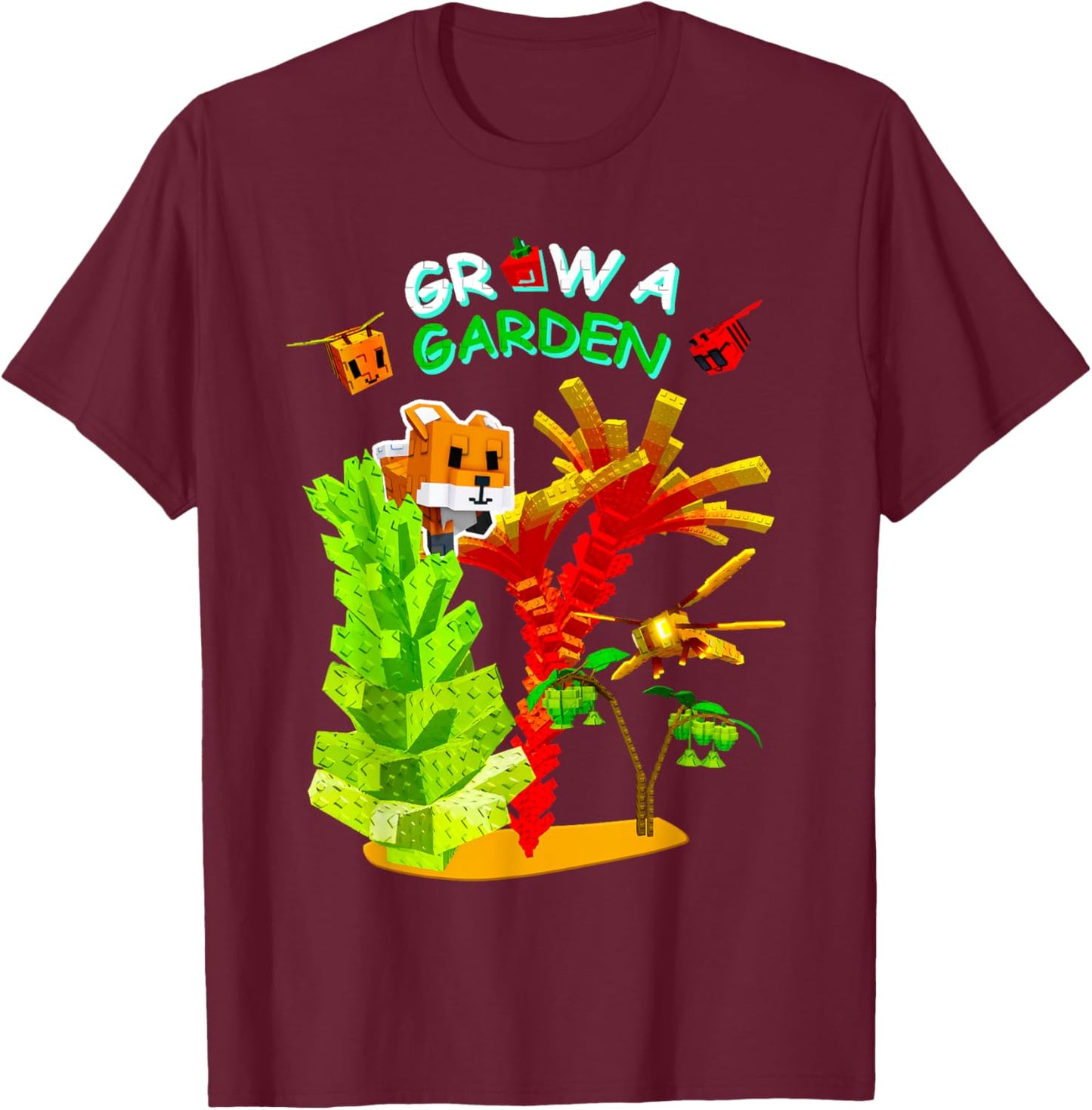 Grow A Garden Romanesco Burning Bud Fox Disco Bee Gamer T-Shirt - T-Shirt | Maroon
