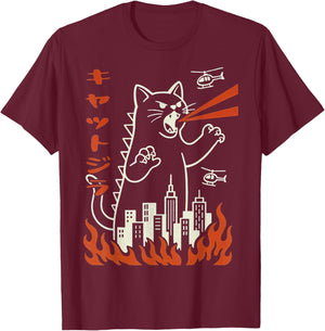 Buildings are Being stomped by a Giant Kitty T-Shirt - T-Shirt | Maroon