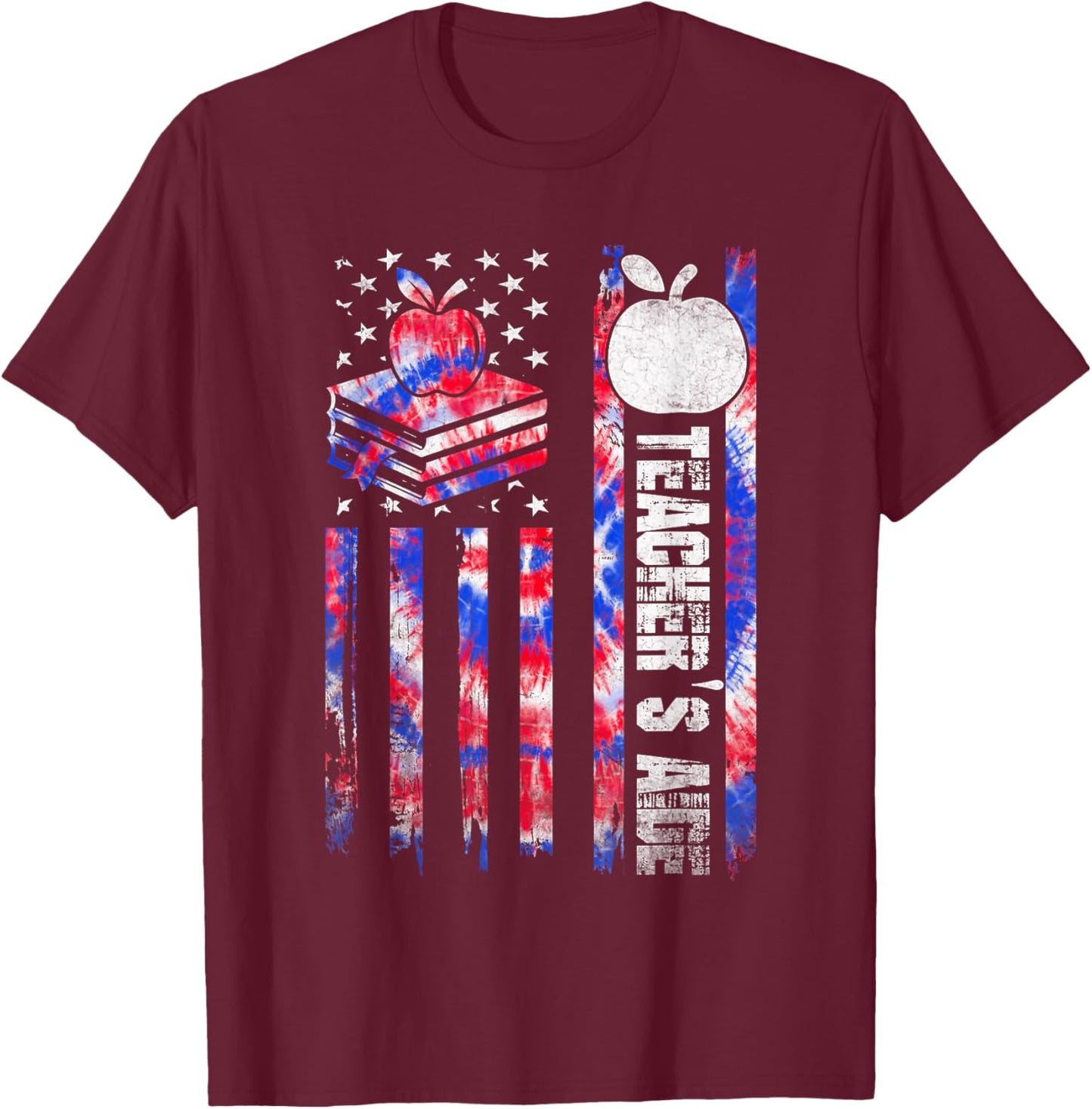 Red White Blue Tie Dye USA Flag Teacher's Aide 4th of July T-Shirt - T-Shirt | Maroon