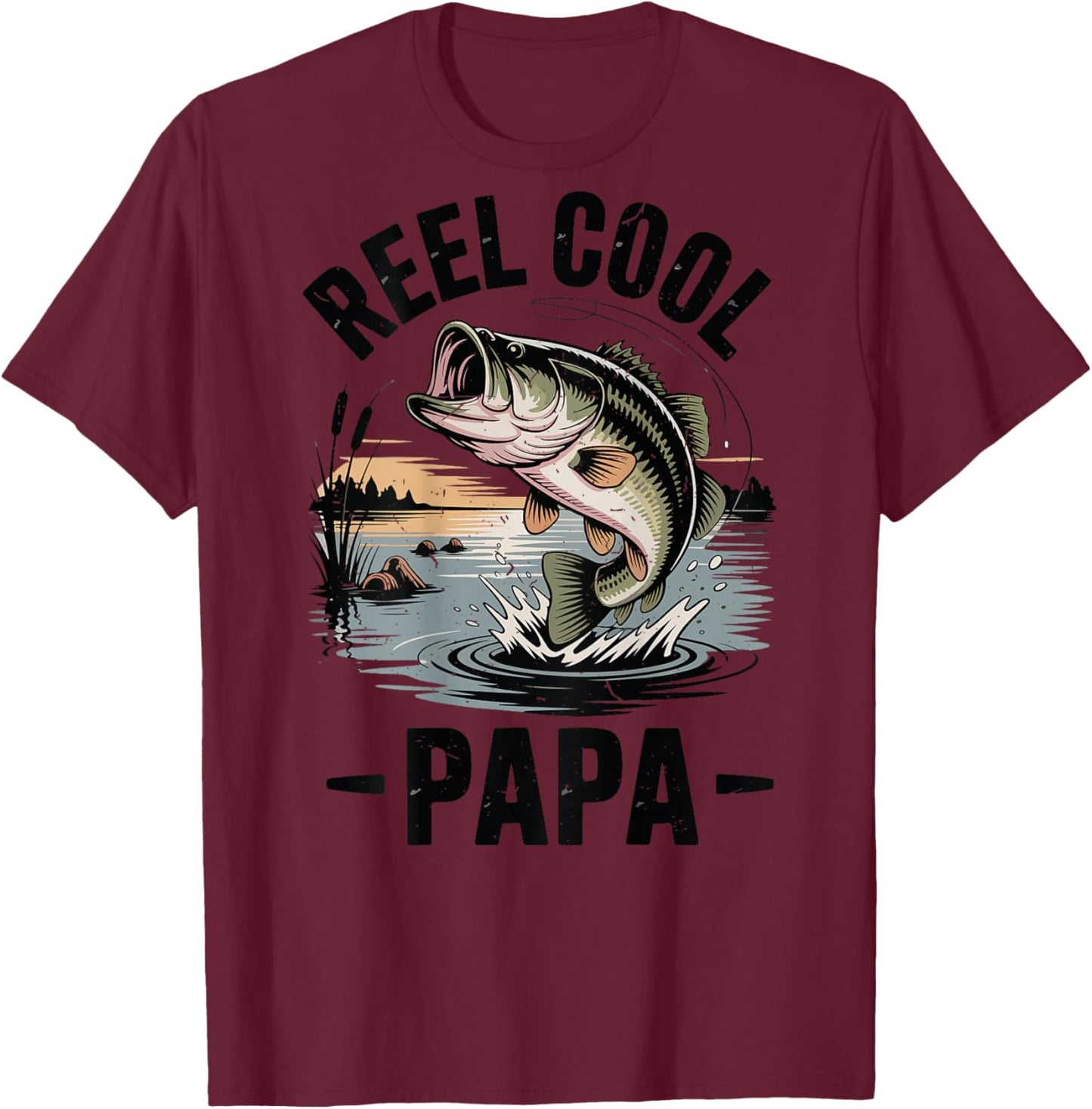 Reel Cool Papa Funny Dad Fishing Gift Son Daughter Bass Fish T-Shirt - T-Shirt | Maroon