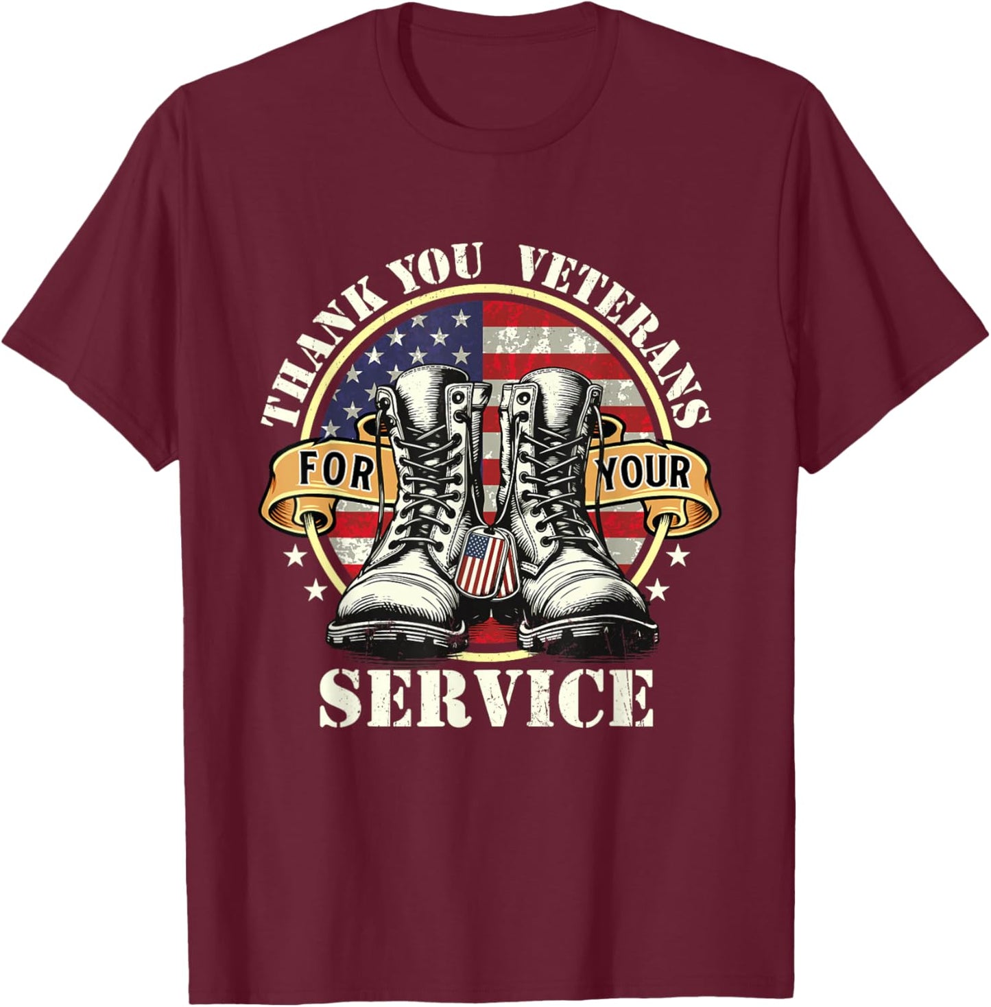 Veterans Day Shirts - Thank You Veterans For Your Service - Patriotic Military - -Adult - Black - Small - Short Sleeve T-Shirt - T-Shirt | Maroon