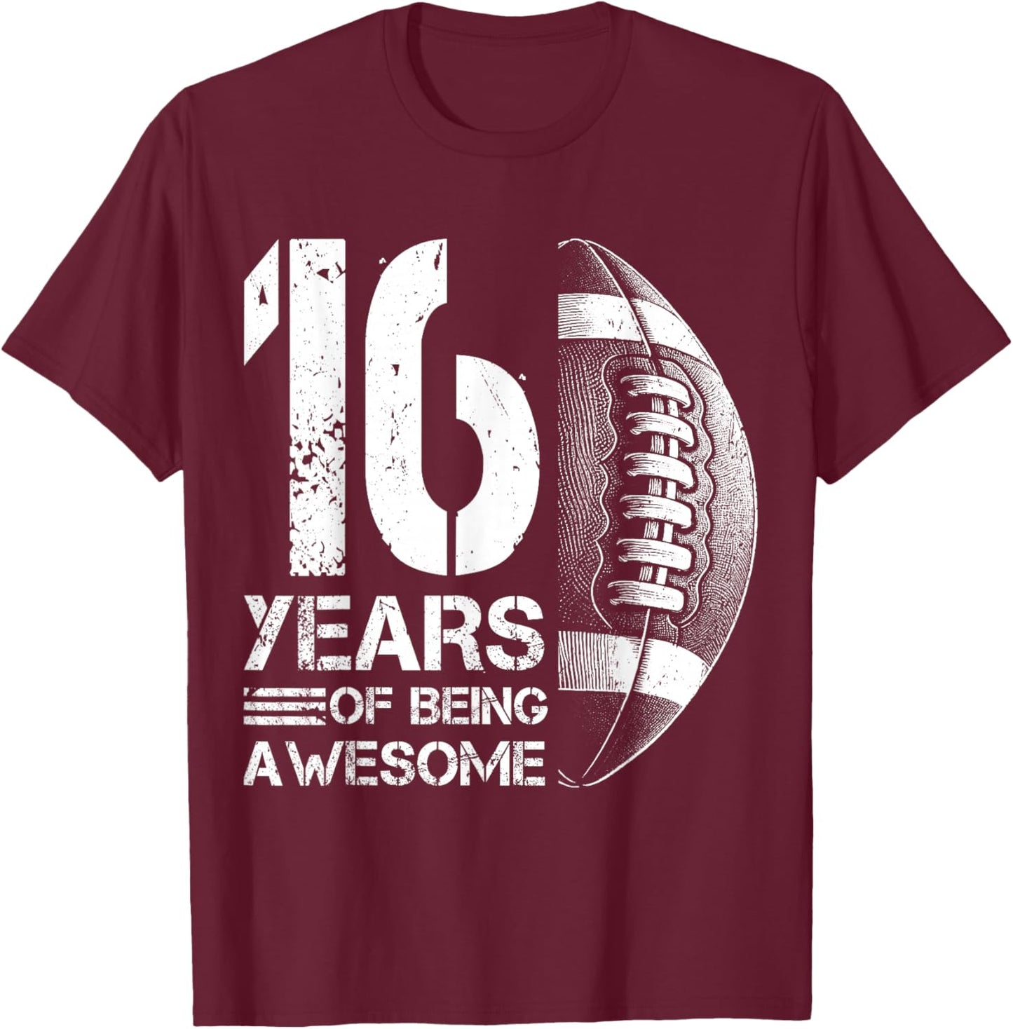 16th Birthday Retro American Football 16 Years Old Boy Girl T-Shirt - T-Shirt | Maroon