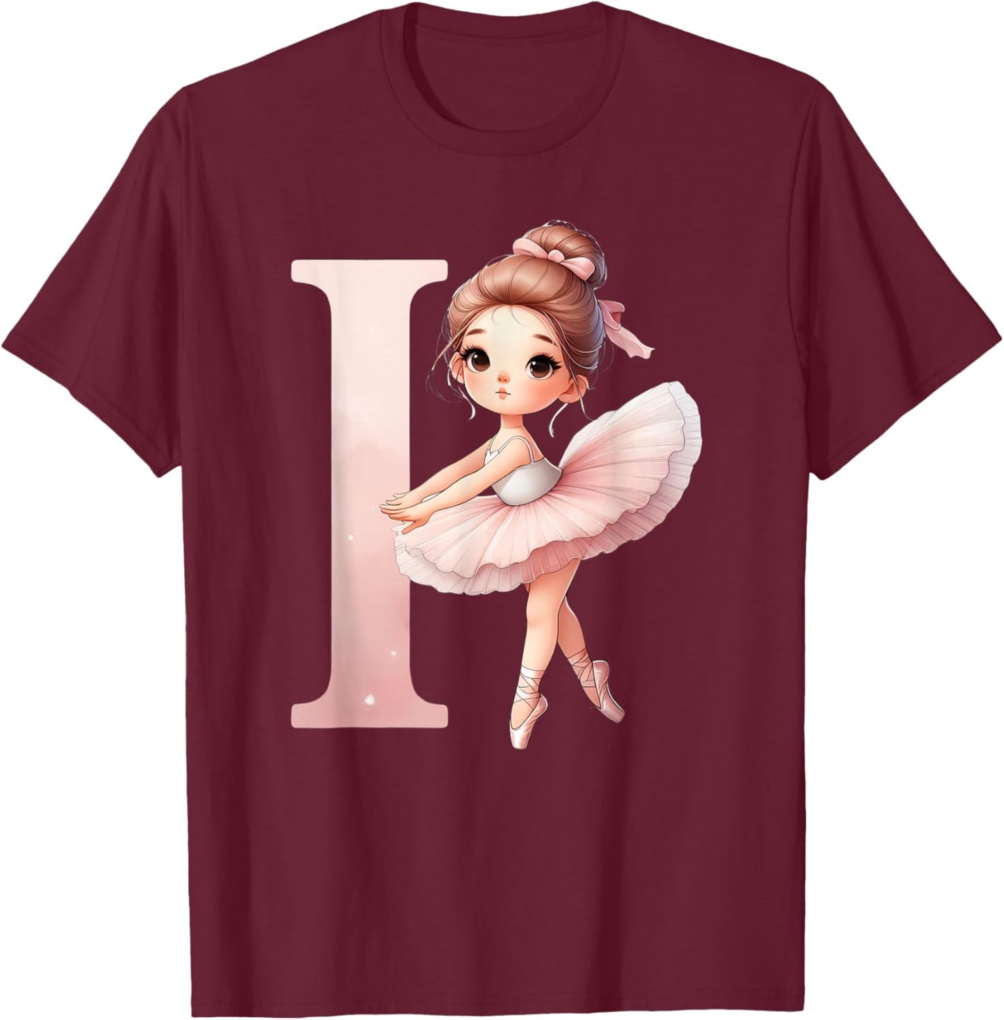 Ballerina Girl Dancing Name First Letter I Girly Tutu Ballet T-Shirt - T-Shirt | Maroon