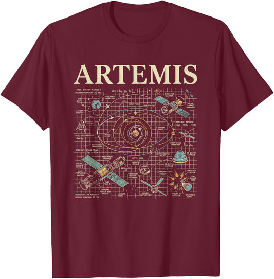 Artemis Space Mission Blueprint Science Astronaut T-Shirt - T-Shirt | Maroon