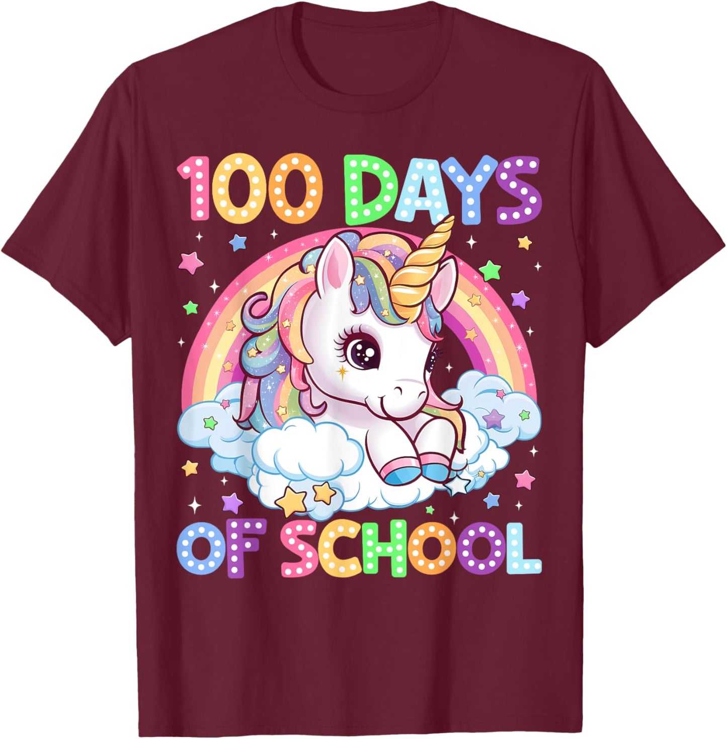 100 Days Of School Unicorn 100th Day Of School Teacher Kids T-Shirt - T-Shirt | Maroon