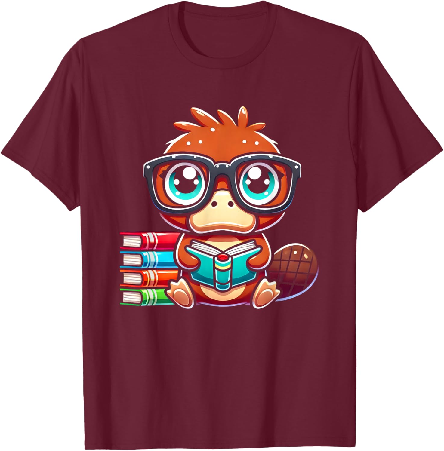 Book Lover Reading Platypus T-Shirt - T-Shirt | Maroon
