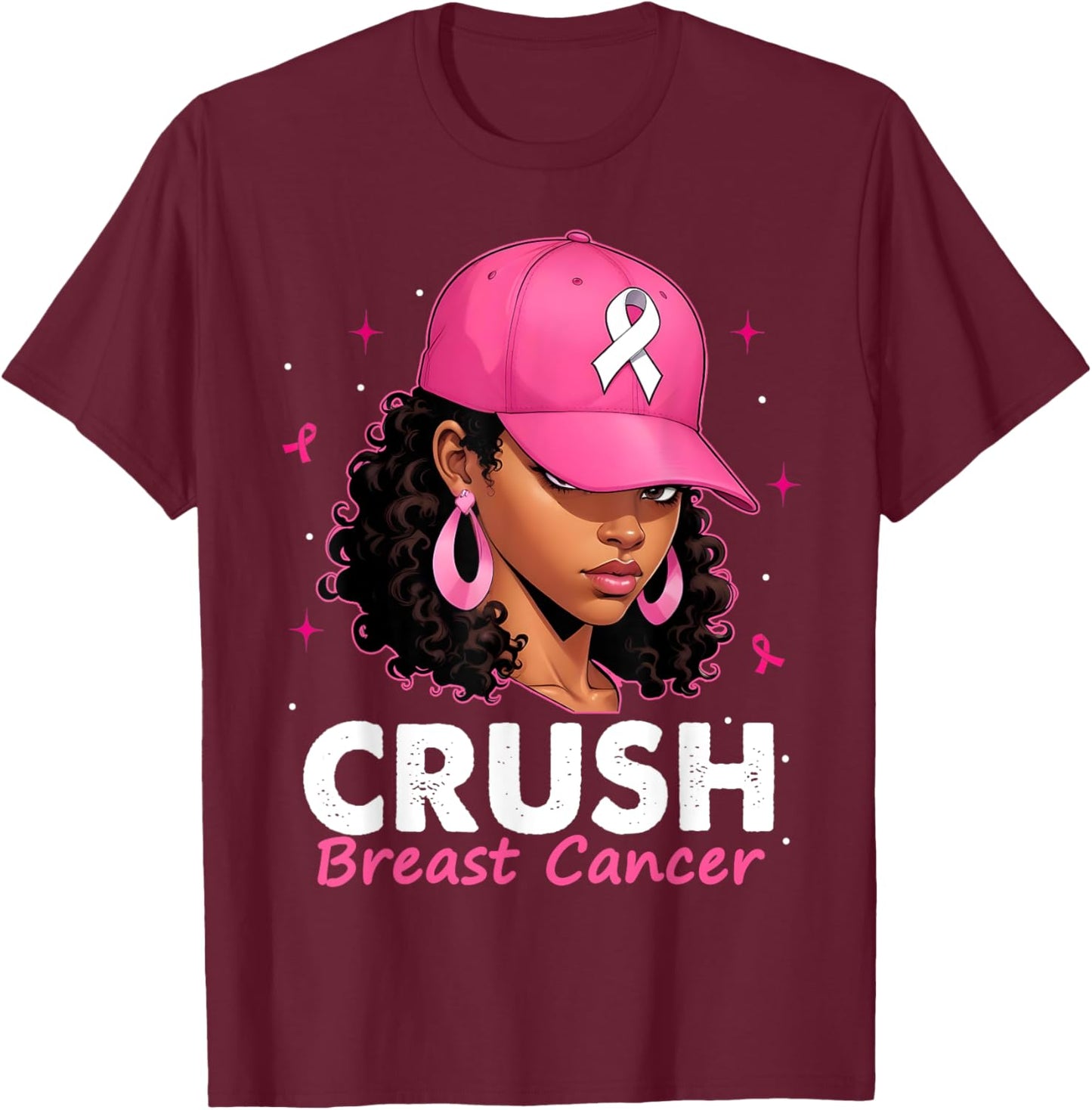 Crush Breast Cancer Awareness Black Women Pink Queen Warrior T-Shirt - T-Shirt | Maroon