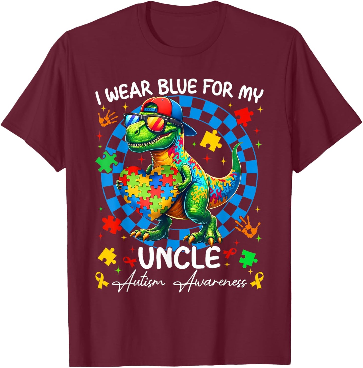 I Wear Blue for My Uncle Pride Autism Awareness Boy Girl T-Shirt - T-Shirt | Maroon