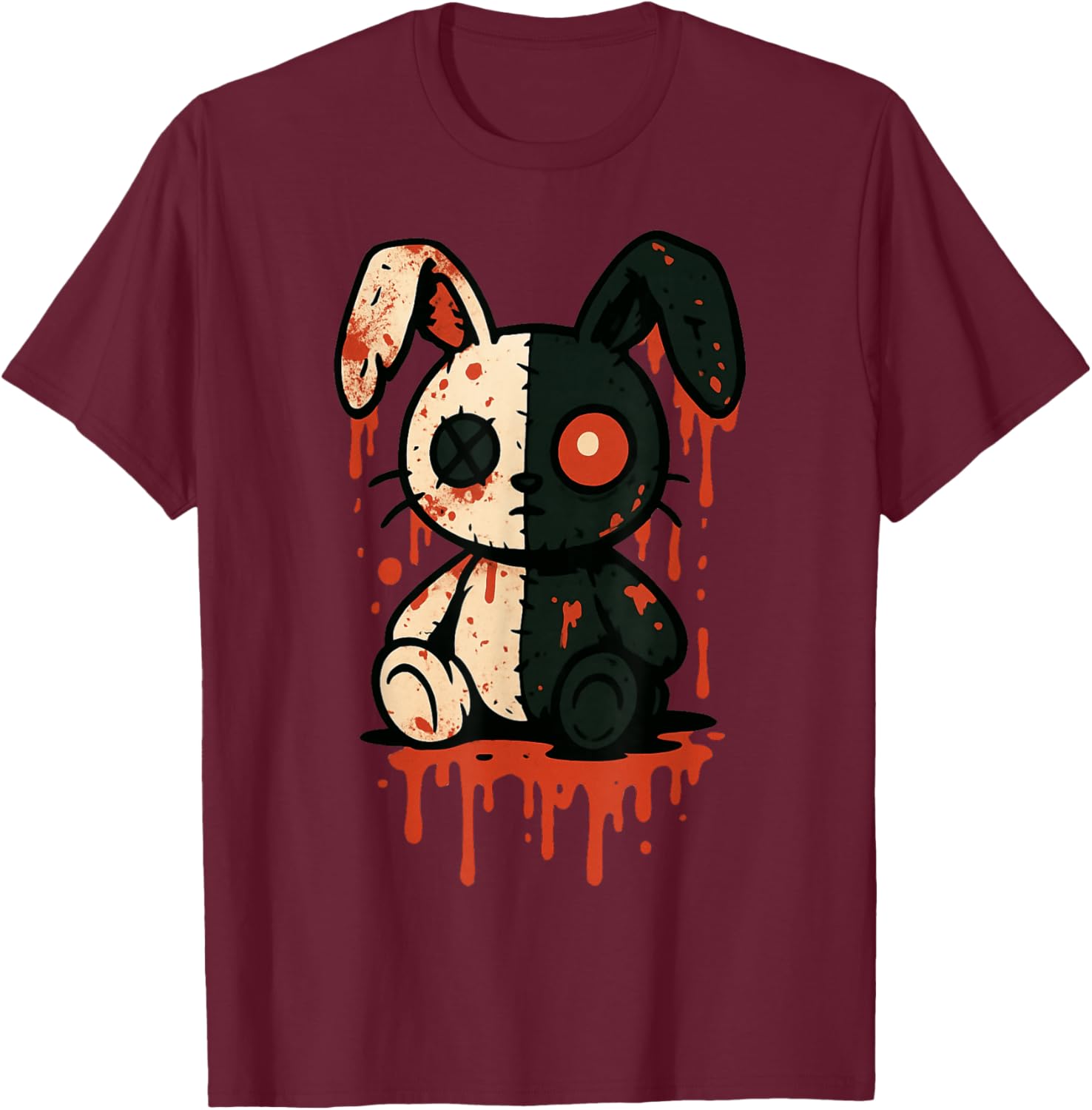 Dark Horror Goth Bunny Creepy Doll Aesthetic Rabbit Scary T-Shirt - T-Shirt | Maroon
