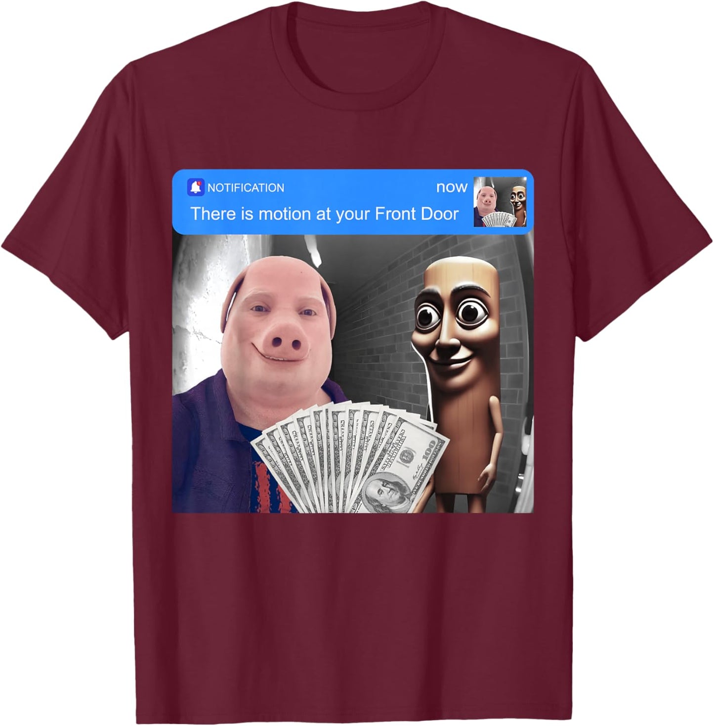 Tung Tung Tung Sahur John Pork Motion at Your Front Door T-Shirt - T-Shirt | Maroon
