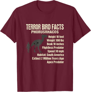 Terror Bird Facts Phorusrhacos Flightless Predator T-Shirt - T-Shirt | Maroon