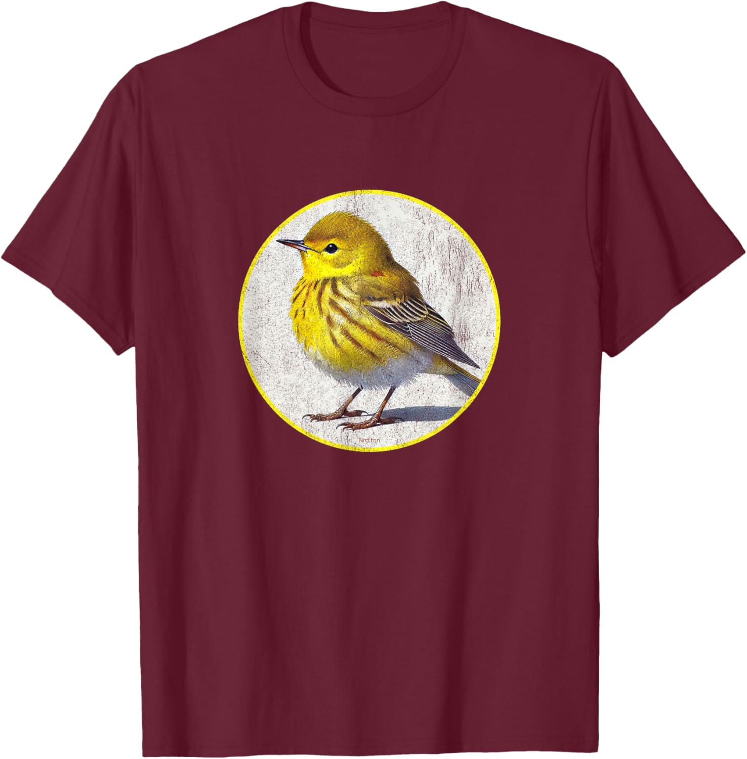 Colorful Retro Yellow Warbler Bird Design T-Shirt - T-Shirt | Maroon
