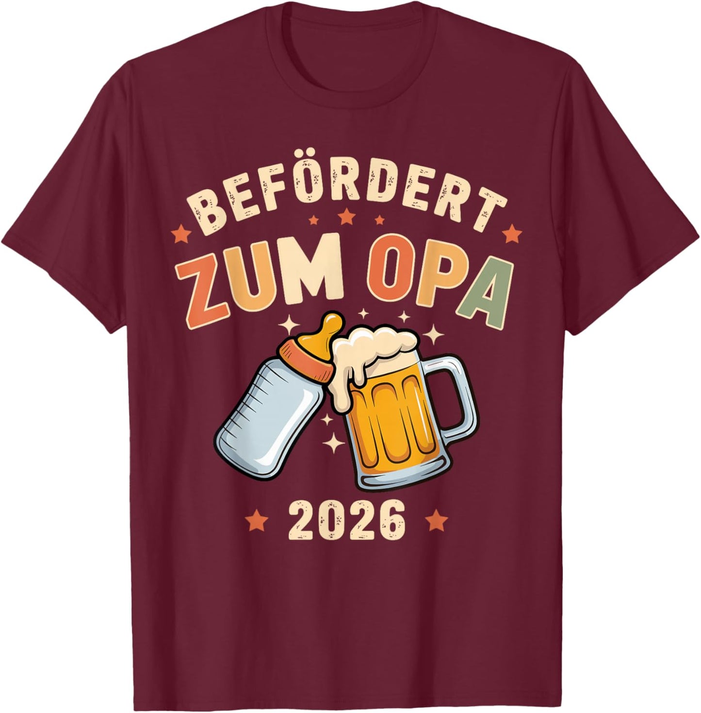 Grandpa 2026 with German Text "Ich werde Opa Schwangeran" T-Shirt - T-Shirt | Maroon