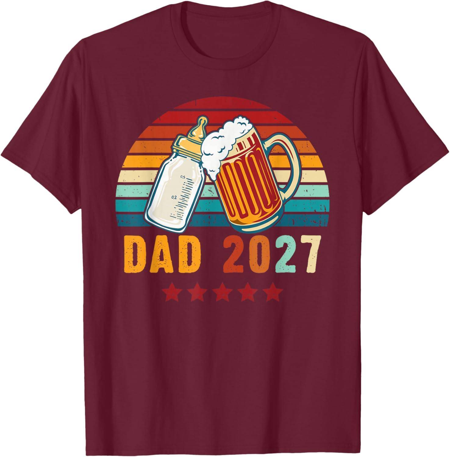Future Dad 2027 Funny Daddy Reveal with Baby Bottle and Mug T-Shirt - T-Shirt | Maroon