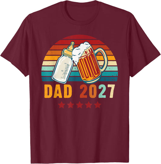 Future Dad 2027 Funny Daddy Reveal with Baby Bottle and Mug T-Shirt - T-Shirt | Maroon