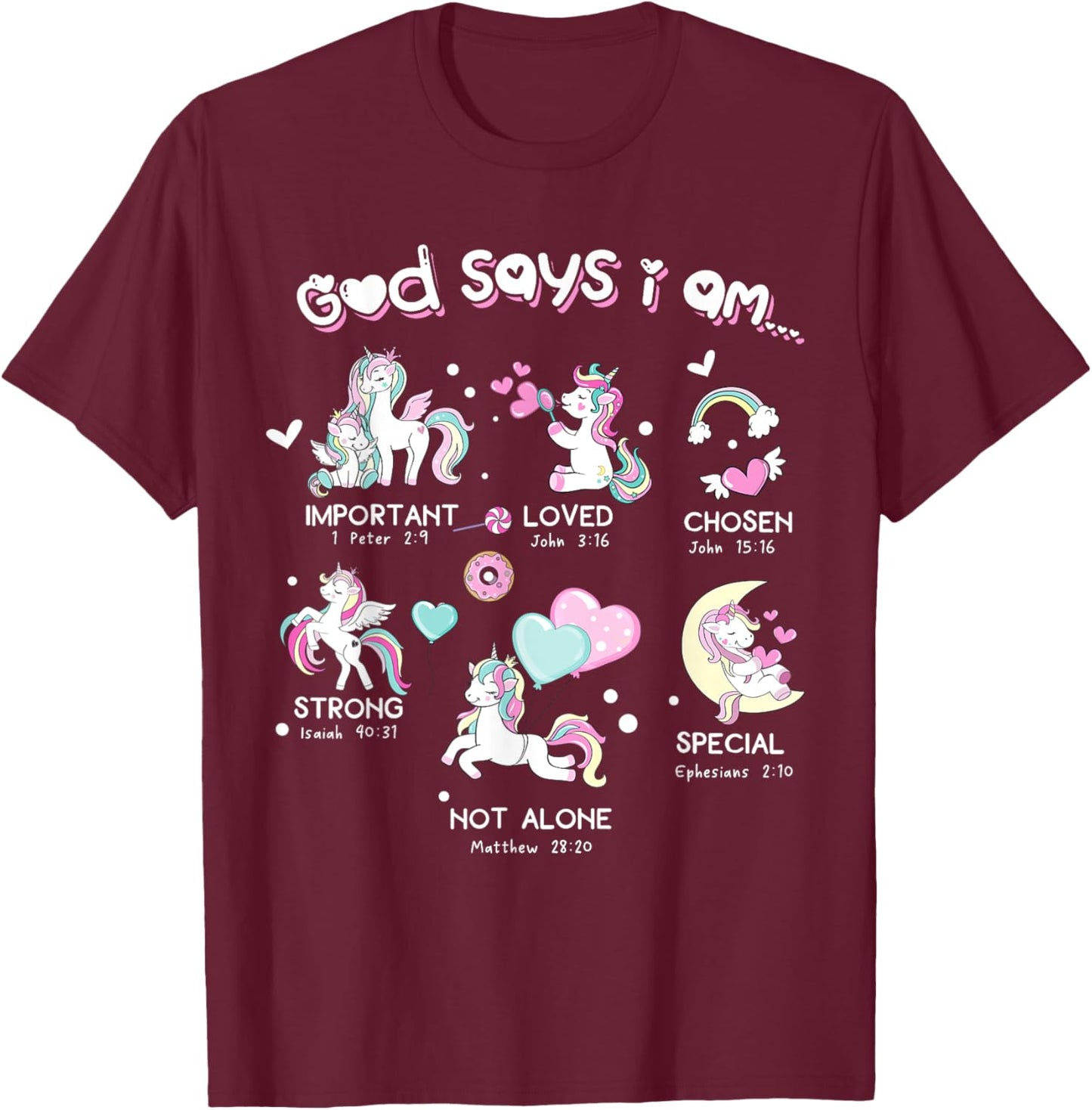 God Says I'm Cute Funny Unicorn Christian Girl Bible Lover T-Shirt - T-Shirt | Maroon