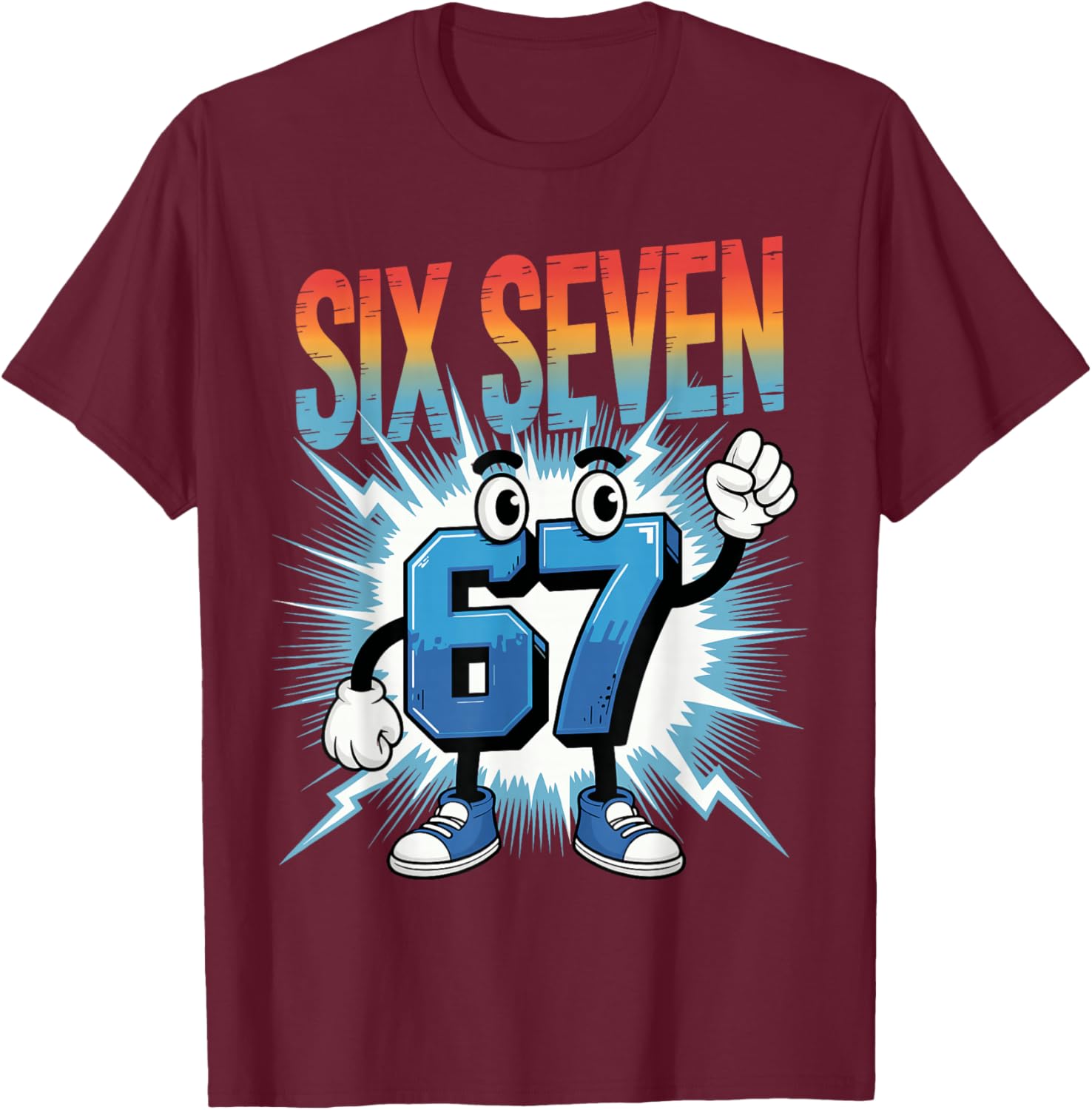 67 Gen Alpha Six Seven Italy 6 7 Brain Red Gaming Meme T-Shirt - T-Shirt | Maroon