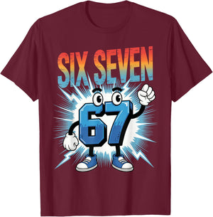 67 Gen Alpha Six Seven Italy 6 7 Brain Red Gaming Meme T-Shirt - T-Shirt | Maroon